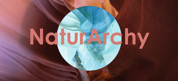 NaturArchy concept image - focus on canyon with colours reversed, with text