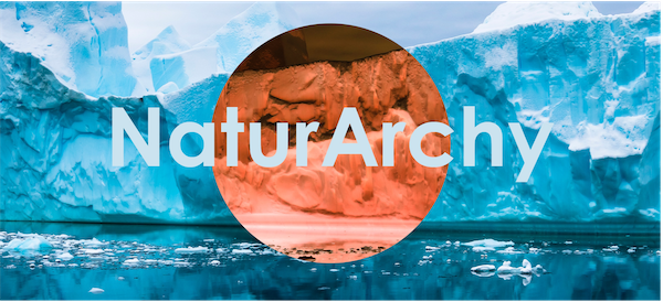 NaturArchy concept image - focus on iceberg with colours reversed, with text